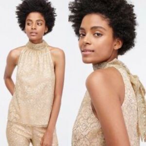 J.Crew Tie Neck Top In Metallic Lace Blouse Career AG852 Small
